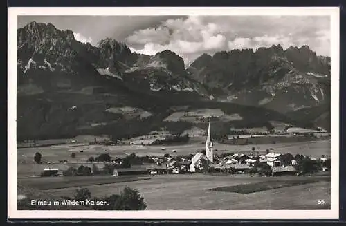 AK Ellmau, Ortspanorama mit Wildem Kaiser