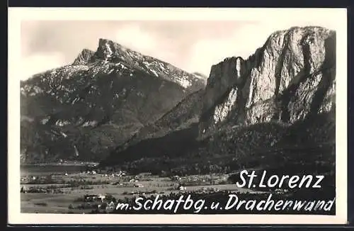 AK St. Lorenz, Ortsansicht mit Schafberg u. Drachenwand