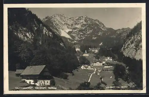 AK Hallstatt /Salzkammergut, Ortsansicht mit Salzberg aus der Vogelschau