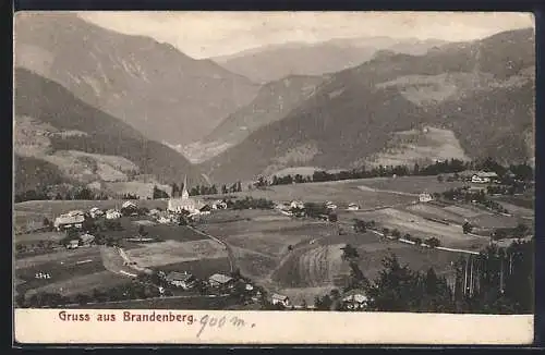 AK Brandenberg, Gesamtansicht mit Bergpanorama aus der Vogelschau