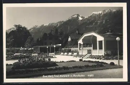 AK Bad Hall /Tirol, Kurpark mit Nordkette