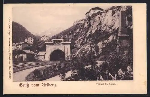 AK St. Anton /Arlberg, Denkmal mit Tunnel