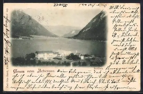 AK Pertisau /Achensee, Uferpartie mit Bergen