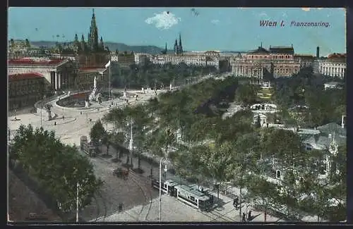 AK Wien I., Franzensring aus der Vogelschau, Strassenbahn