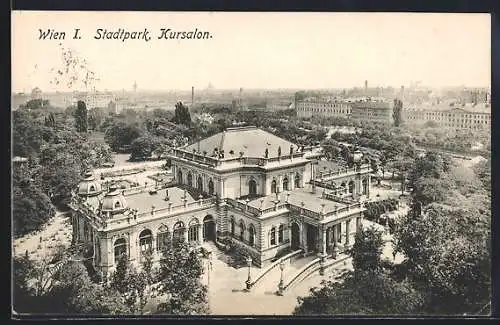 AK Wien, Stadtpark, Kursalon aus der Vogelschau