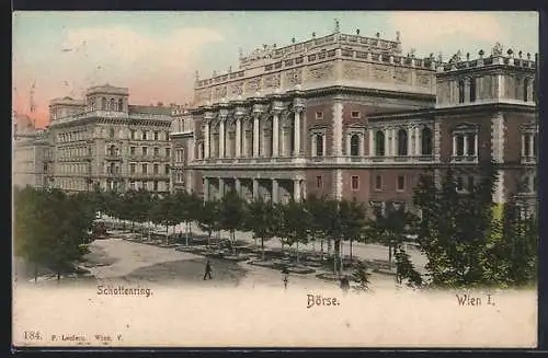 AK Wien, Schottenring mit Mittelpromenade und Börse