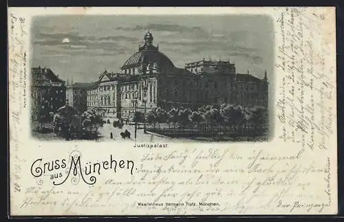 Mondschein-AK München, Justizpalast