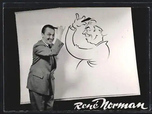 AK Komiker René Norman ahmt eine Karikatur nach