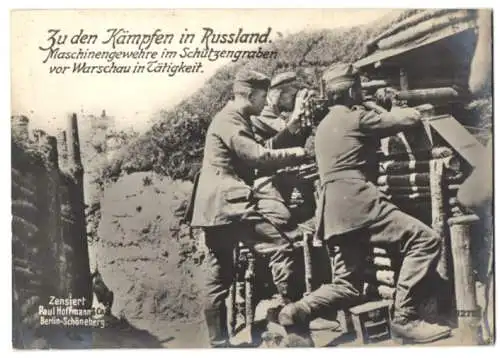 Riesen-AK Kämpfe in Russland, Maschinengewehr im Schützengraben vor Warschau, Soldaten in Feldgrau Uniform, MG