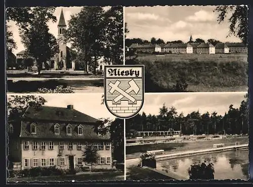 AK Niesky /Oberlausitz, Waldbad, Altes Pädagogium, Neubauten am Stadtrand, Wappen