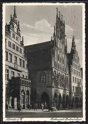 AK Münster i. W., Rathaus mit Stadtweinhaus