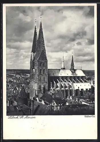 AK Lübeck, St. Marien aus der Vogelschau