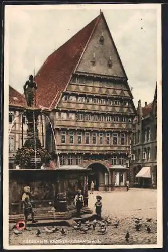 AK Hildesheim, Knochenhaueramtshaus mit Brunnen, Kinder