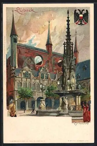 Künstler-AK Heinrich Kley: Lübeck, Marktplatz