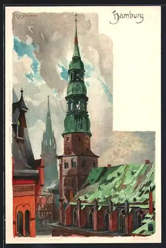 Künstler-AK Heinrich Kley: Hamburg, St. Katharinen Kirche