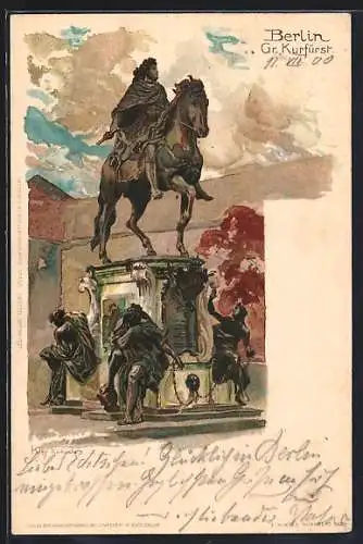 Künstler-AK Heinrich Kley: Berlin, Denkmal vom Gr. Kurfürsten