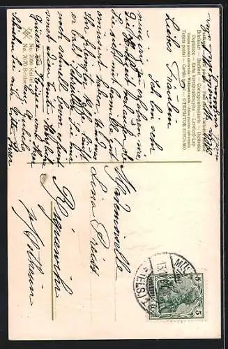 AK Que votre volonté, Paar mit kleiner Tochter vor Haus im Sturm, Religion