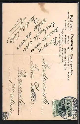 AK Kleiner Postbote mit einem Geldsack und Briefen, Neujahrsgruss