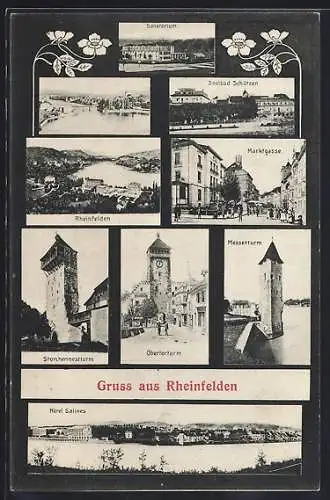 AK Rheinfelden, Sanatorium, Soolbad Schützen, Storchennestturm, Obertorturm, Messerturm