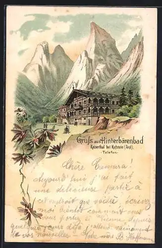 Lithographie Hinterbärenbad, Gasthaus Pension Hinterbärenbad