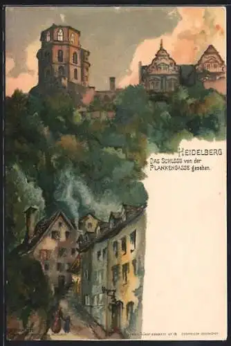 Künstler-AK C. Pfaff: Heidelberg, Schloss von der Plankengasse gesehen