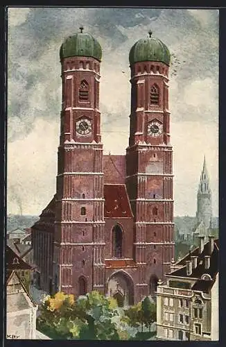 Künstler-AK Heinrich Kley: München, Ansicht der Frauenkirche