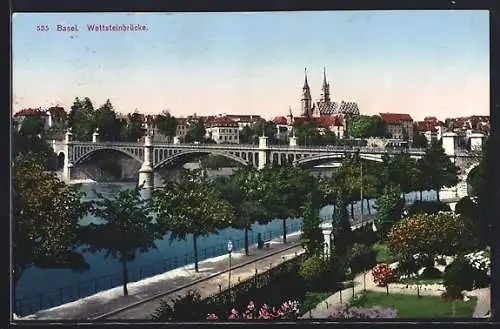 AK Basel, Blick auf die Wettsteinbrücke