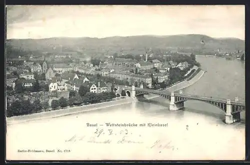 AK Basel, Wettsteinbrücke mit Kleinbasel