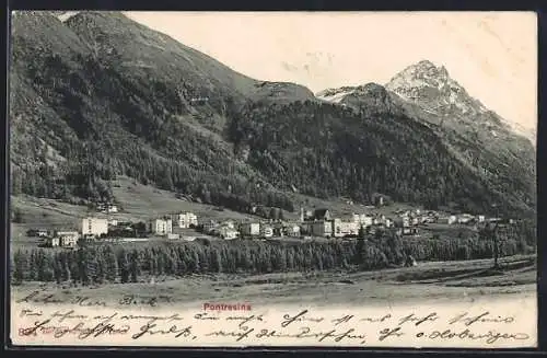 AK Pontresina, Totalansicht am Bergfuss