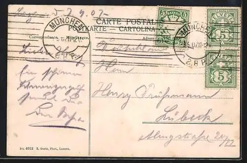 AK Luzern, Seebrücke, Schweizerhofquai u. Pilatus, Dampfer