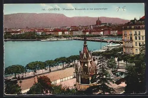 AK Genève, Monument Brunswick et vue panoramique