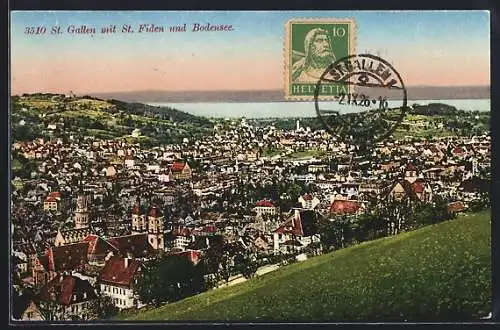 AK St. Gallen, Totalansicht mit St. Fiden und Bodensee