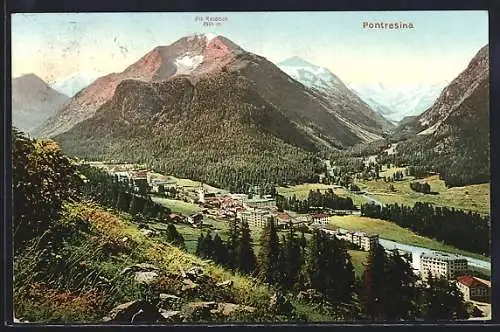 AK Pontresina, Totalansicht mit Piz Rosatsch