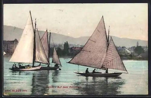 AK Zürich, Segelboote auf dem Zürichsee