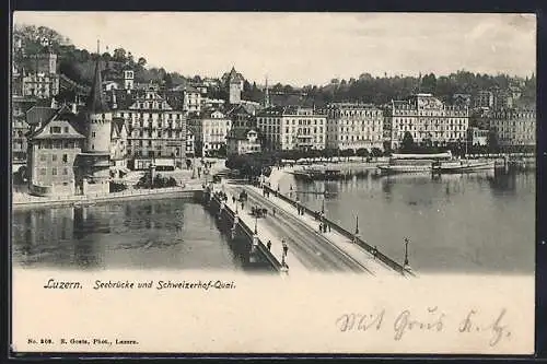 AK Luzern, Seebrücke und Schweizerhof-Quai