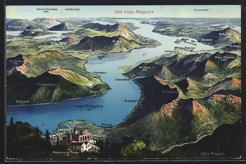 AK Locarno, Der Lago Maggiore aus der Vogelschau