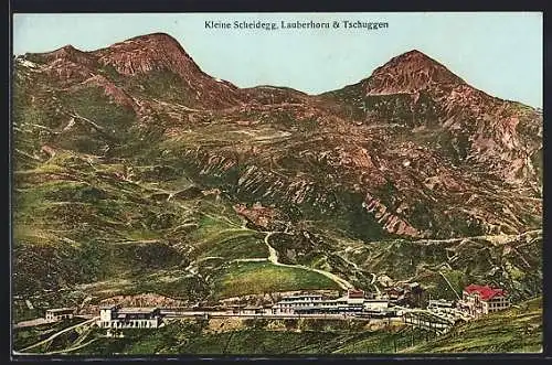 AK Kleine Scheidegg, Ortpanorama mit Lauberhorn und Tschuggen