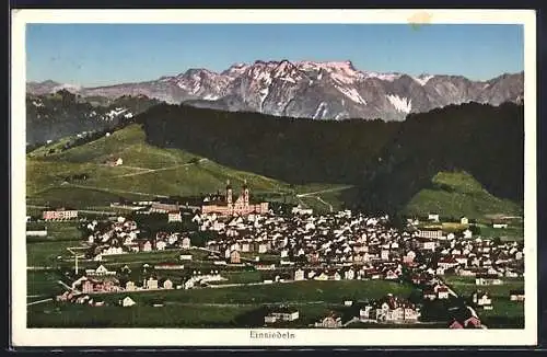 AK Einsiedeln, Totalansicht gegen die Berge