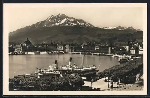 AK Luzern, Hafenpartie mit Pilatus