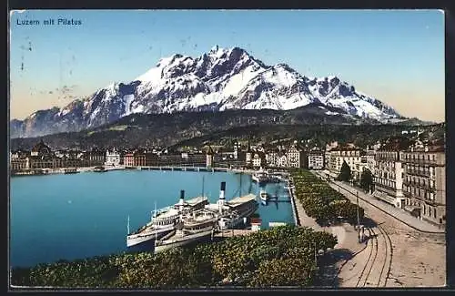 AK Luzern, Hafenpanorama mit Pilatus