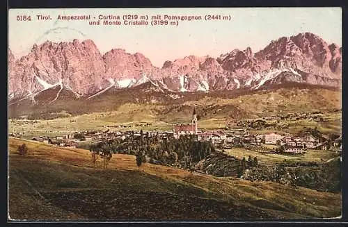 AK Cortina d`Ampezzo, Ortsansicht mit Pomagognon und Monte Cristallo