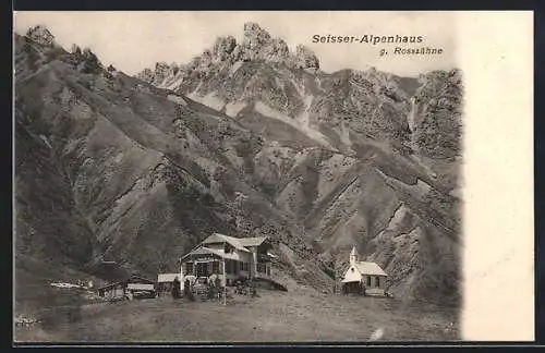 AK Seis am Schlern, Seiser-Alpenhaus, Berghütte mit den Rosszähnen