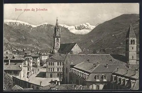 AK Bozen, Teilansicht gegen die Dolomiten