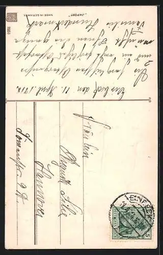 AK Junge mit Korb voll mit Ostereiern, Osterküken um ihn herum