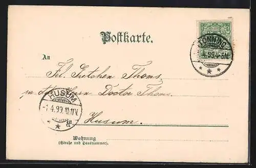 Lithographie Osterküken mit einem Osterei-Schale, Ostergruss