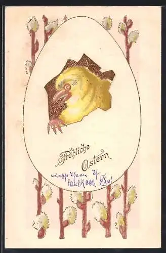 AK Fröhliche Ostern, schlüpfendes Osterküken