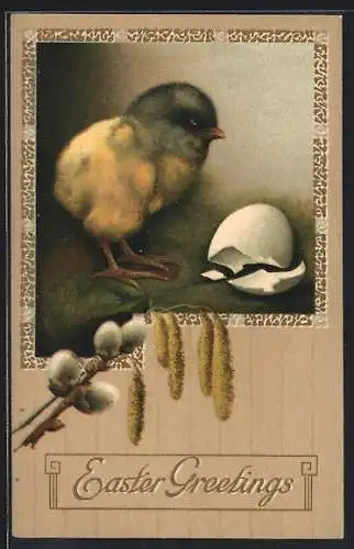 AK Osterküken mit Eierschale