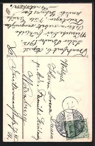 Präge-AK Osterküken und ein von einem Weidenzweig umranktes Osterei