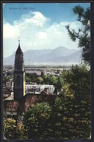 AK Meran in Süd-Tirol, Ortsansicht gegen die Berge