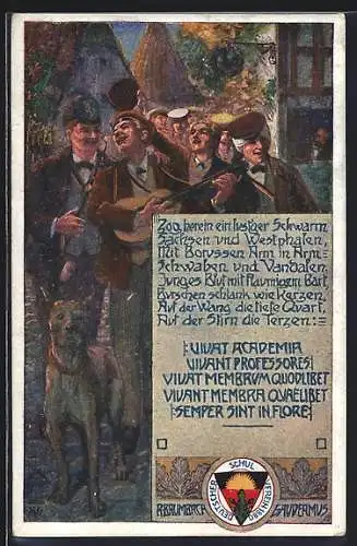 AK Deutscher Schulverein NR: 237, R. Baumbach, Gaudeamus, Burschen musizieren, Dogge